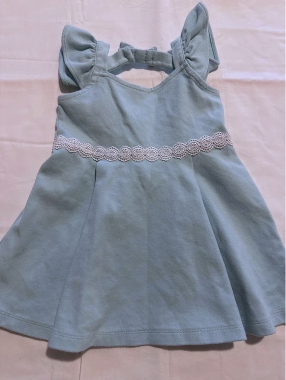 Janie and Jack Light Blue Cotton Dress with Lace Trim Toddler 18-24M